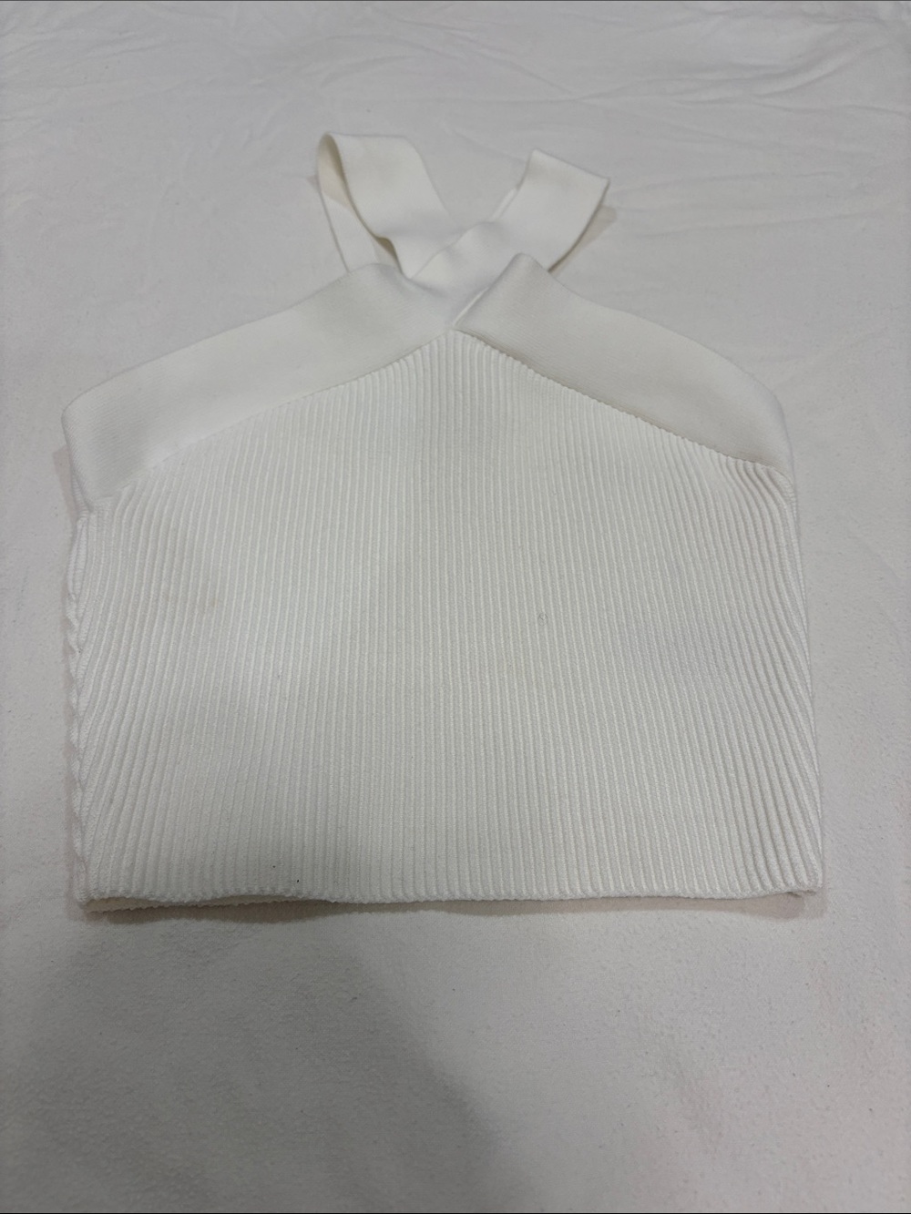Babaton White Ribbed Crossback Crop Top